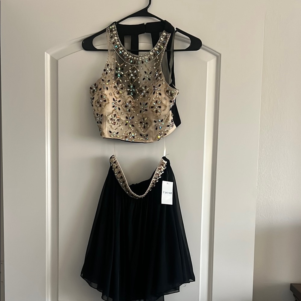 Embellished Black and Gold Mini Dress